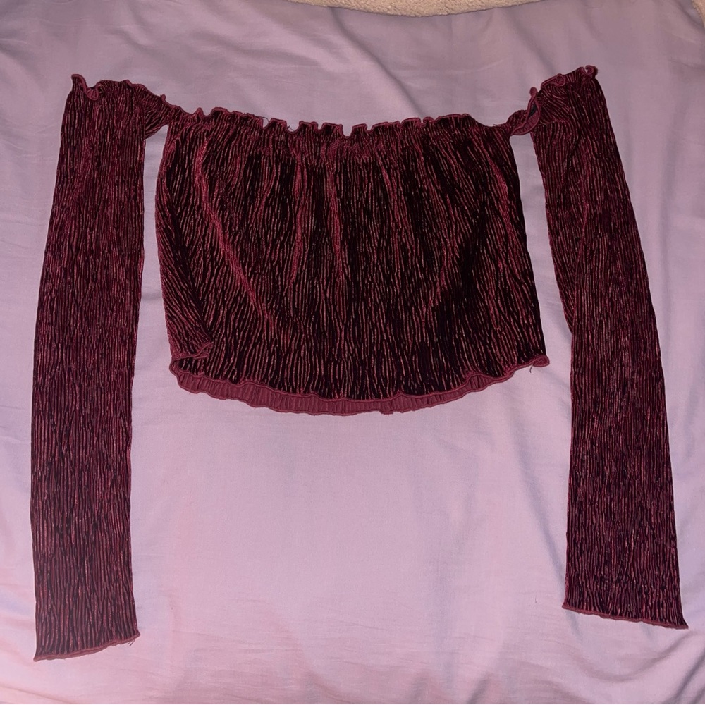 Burgundy off the shoulder crop top